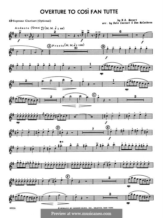 Overture: For clarinet quartet – Eb Clarinet part by Wolfgang Amadeus Mozart