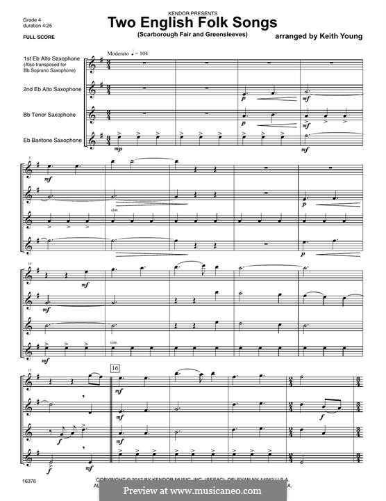 Two English Folk Songs (Scarborough Fair and Greensleeves): Full Score by folklore