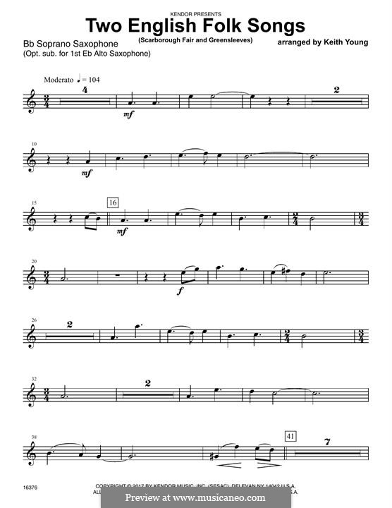 Two English Folk Songs (Scarborough Fair and Greensleeves): Bb Soprano Sax part by folklore