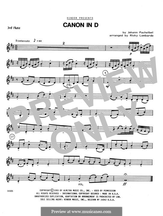 Quartet instrument version: 3rd C Flute part by Johann Pachelbel