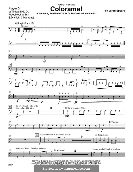 Colorama! (Celebrating The Many Colors Of Percussion Instruments): Percussion 5 part by Jared Spears