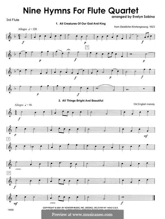 Nine Hymns For Flute Quartet: 3rd C Flute part by folklore