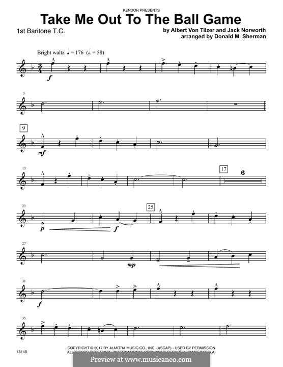 Take Me Out to the Ball Game: For brass ensemble – 1st Baritone T.C. part by Albert von Tilzer