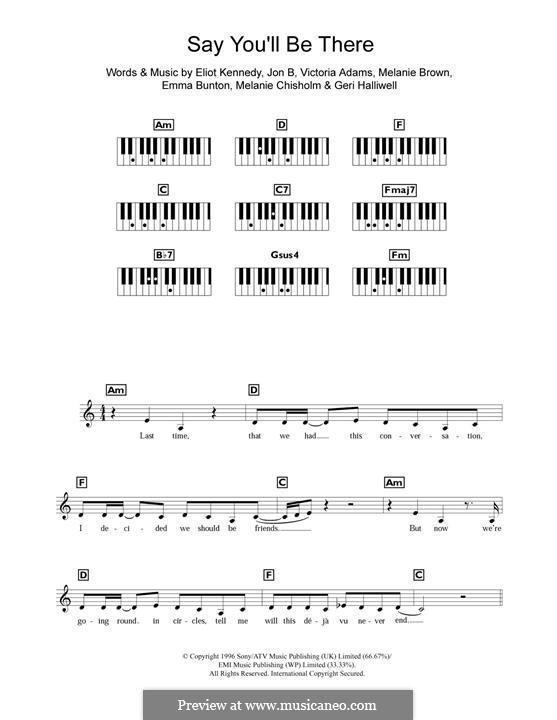 Say You'll Be There (The Spice Girls): For piano by Eliot Kennedy, Emma Bunton, Geri Halliwell, Jon B., Melanie Brown, Melanie C, Victoria Adams