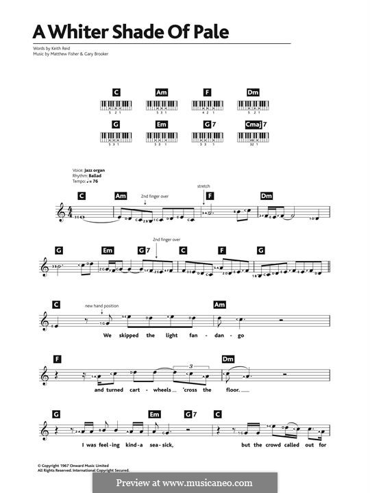 A Whiter Shade of Pale (Procol Harum): For piano by Gary Brooker