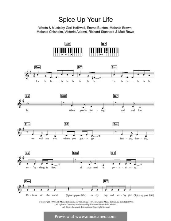 Spice Up Your Life (The Spice Girls): For piano by Emma Bunton, Geri Halliwell, Matt Rowe, Melanie Brown, Melanie C, Richard Stannard, Victoria Adams