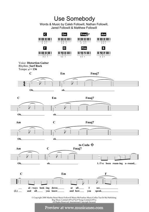 Use Somebody (Kings of Leon): For piano by Anthony Caleb Followill, Jared Followill, Matthew Followill, Nathan Followill
