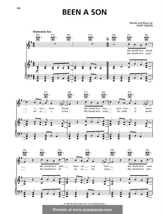 Been a Son (Nirvana): For voice and piano (or guitar) by Kurt Cobain