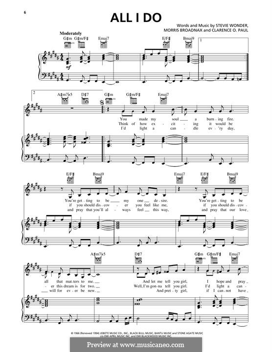 All I Do: For voice and piano (or guitar) by Clarence Paul, Stevie Wonder, Morris Broadnax