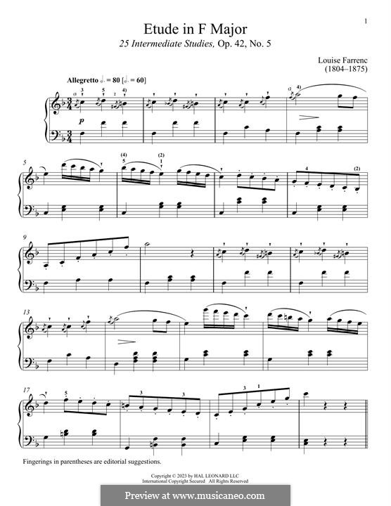 25 intermediate Etudes, Op.42: No.5 Etude in F Major by Louise Farrenc