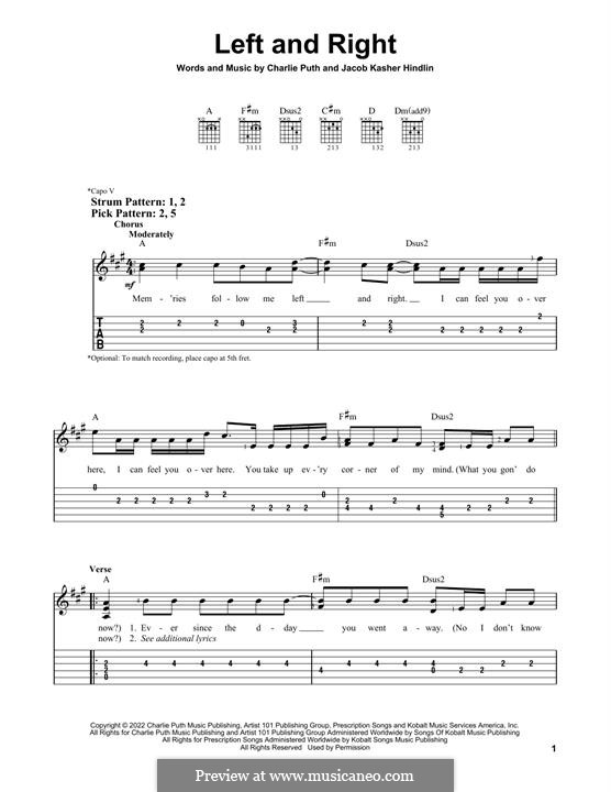 Left And Right (feat. Jung Kook of BTS): For guitar by Jacob Kasher Hindlin