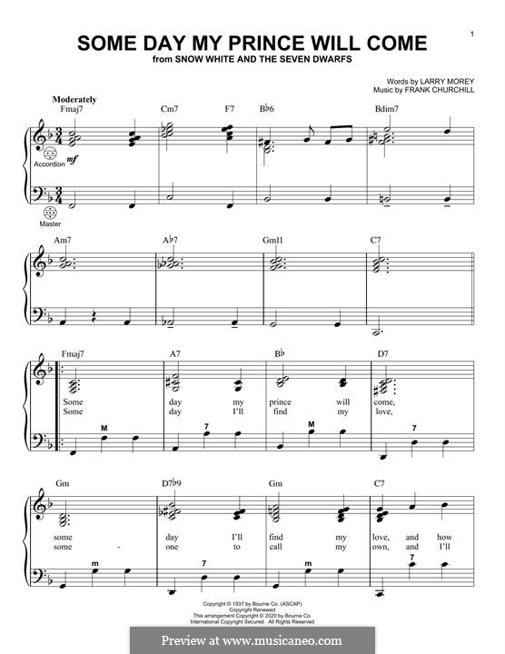 Some Day My Prince Will Come (from Snow White and The Seven Dwarfs): For accordion by Frank Churchill
