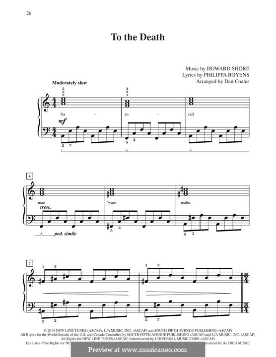 To The Death (from The Hobbit: The Battle of the Five Armies): For piano by Howard Shore