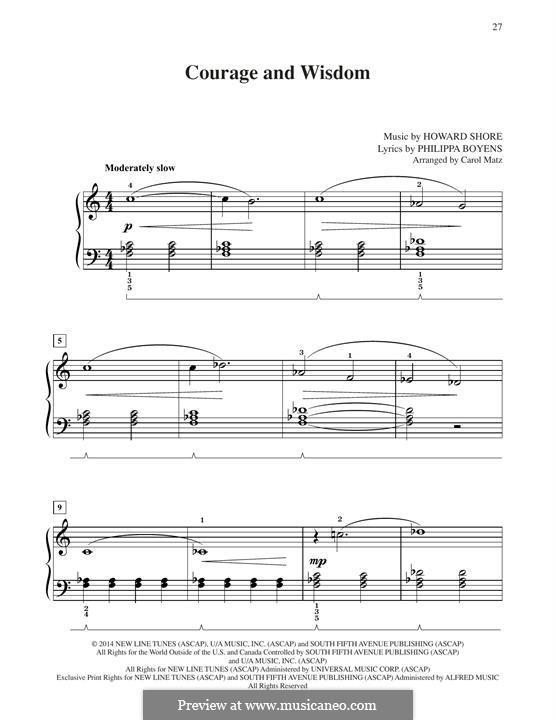 Courage And Wisdom (from The Hobbit: The Battle of the Five Armies): For piano by Howard Shore