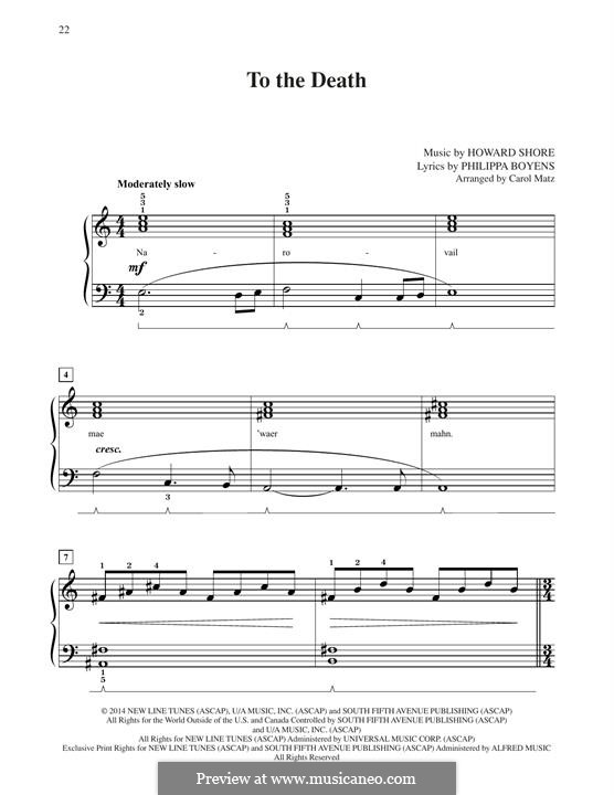 To The Death (from The Hobbit: The Battle of the Five Armies): For piano by Howard Shore