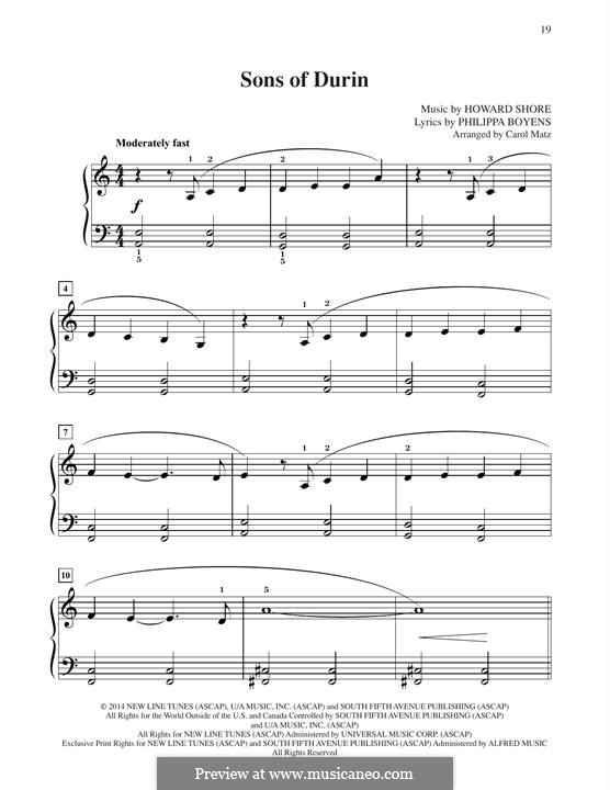 Sons Of Durin (from The Hobbit: The Battle of the Five Armies): For piano by Howard Shore