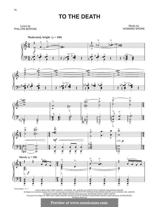 To The Death (from The Hobbit: The Battle of the Five Armies): For voice and piano by Howard Shore