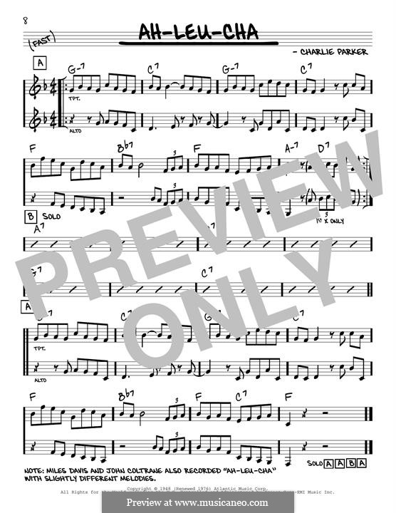 Ah-Leu-Cha: Melody line by Charlie Parker