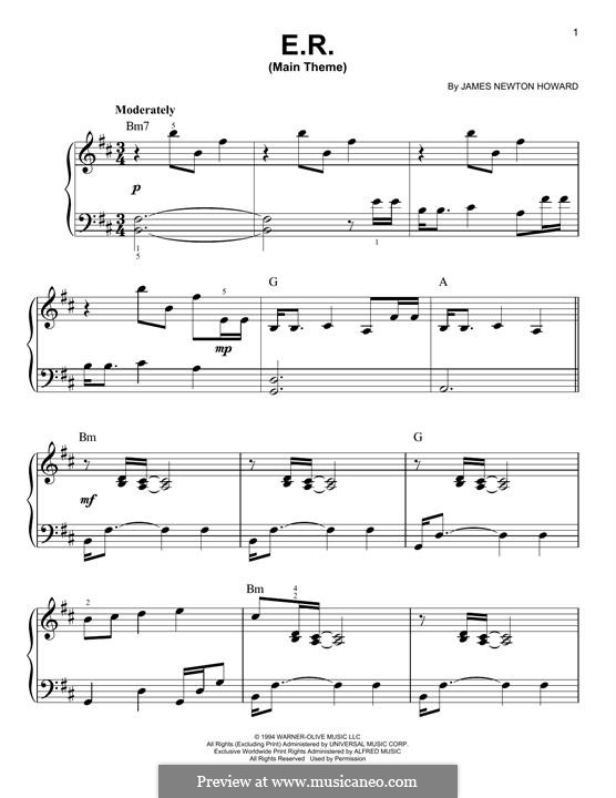 E.R. (Main Theme): For piano by James Newton Howard