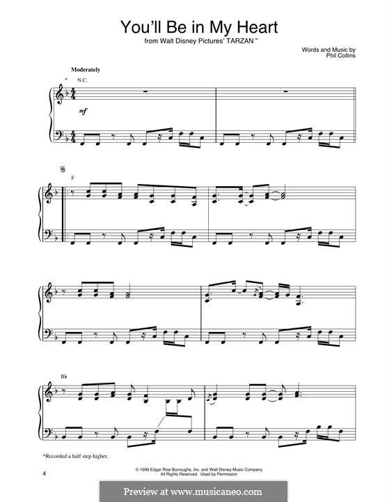 You'll Be in My Heart (from Walt Disney's Tarzan): For piano by Phil Collins
