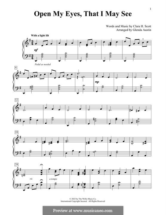 Open My Eyes, That I May See: For piano by Clara H. Scott