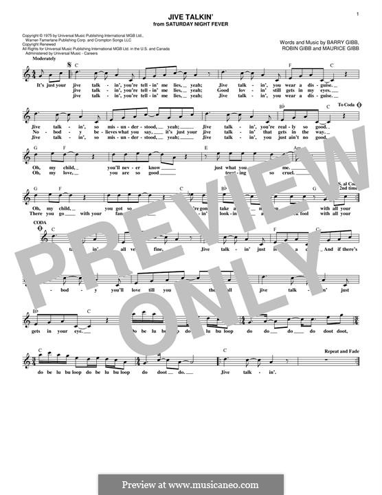 Jive Talkin' (The Bee Gees): For keyboard by Barry Gibb, Maurice Gibb, Robin Gibb