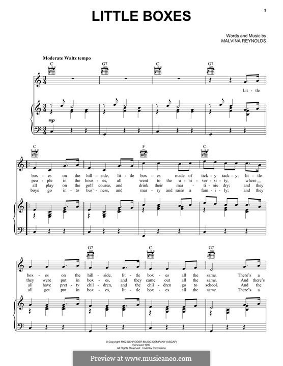 Little Boxes (Theme from 'Weeds'): For voice and piano (or guitar) by Malvina Reynolds