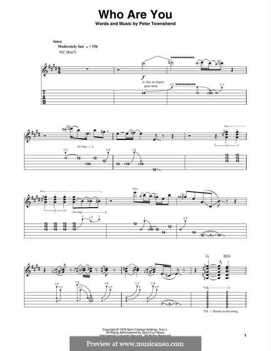 Who Are You? (The Who): For guitar by Peter Townshend