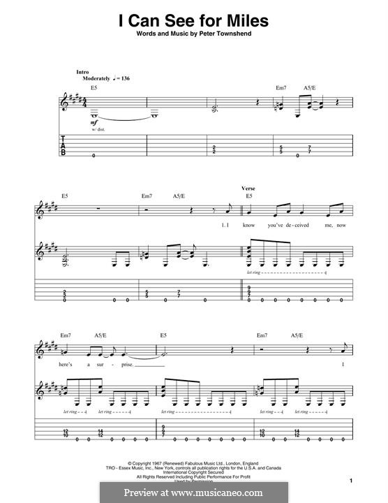 I Can See for Miles (The Who): For guitar by Peter Townshend