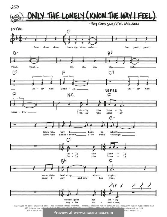 Only the Lonely (Know the Way I Feel): Melody line by Joe Melson