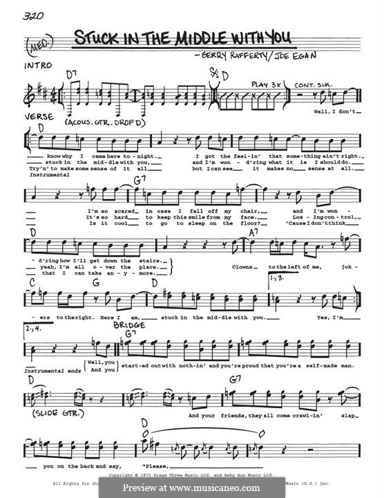 Stuck in the Middle with You (Stealers Wheel): Melody line by Gerry Rafferty, Joe Egan