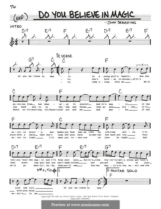 Do You Believe In Magic (The Lovin' Spoonful): Melody line by John B. Sebastian