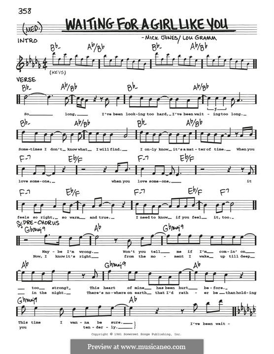 Waiting for a Girl Like You (Foreigner): Melody line by Lou Gramm, Mick Jones