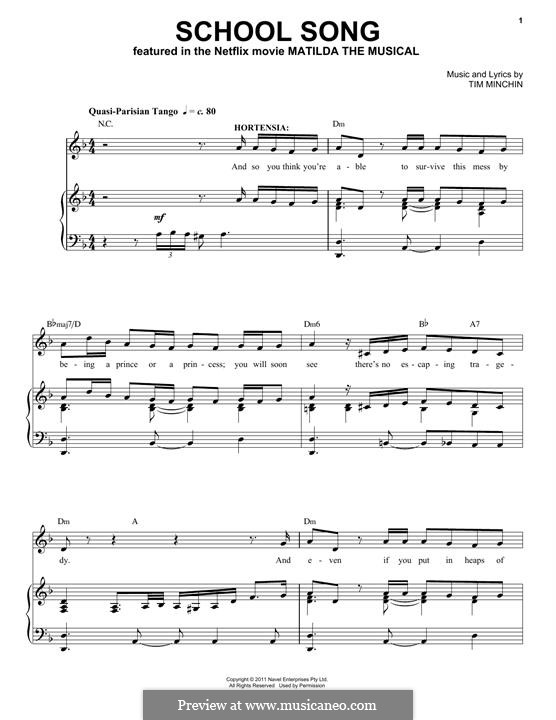 School Song (from Matilda the Musical): For voice and piano by Tim Minchin