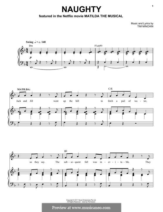 Naughty (from Matilda the Musical): For voice and piano by Tim Minchin