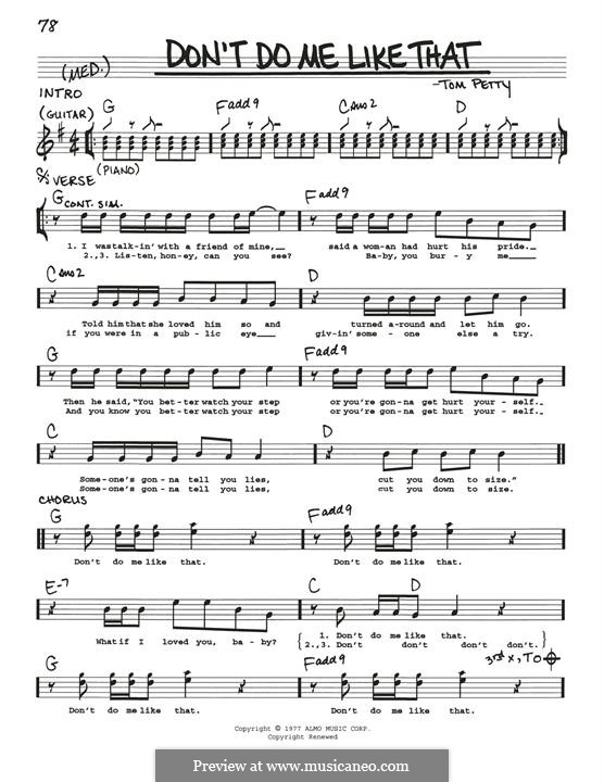 Don't Do Me Like That (Tom Petty and The Heartbreakers): Melody line by Tom Petty