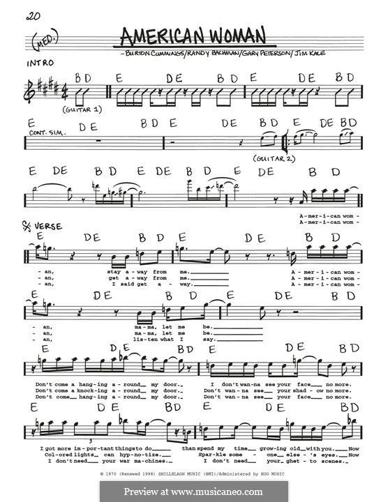 American Woman (Lenny Kravitz): Melody line by Burton Cummings, Garry Peterson, Jim Kale, Randy Bachman