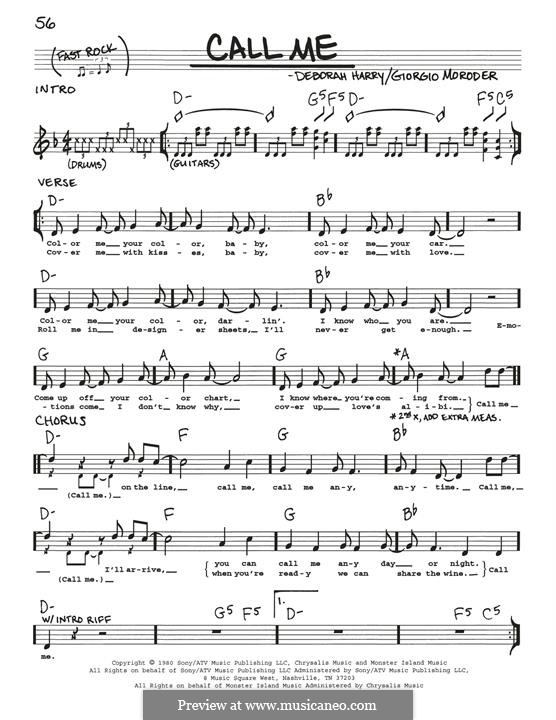 Call Me (Blondie): Melody line by Deborah Harry, Giorgio Moroder