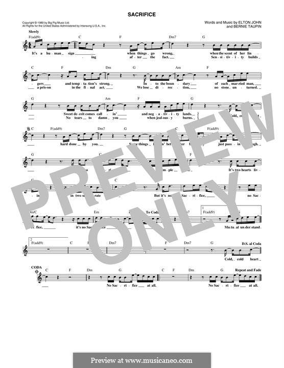 Elton John Sacrifice Sheet Music for Beginners in C Major - Download &  Print - SKU: MN0136811