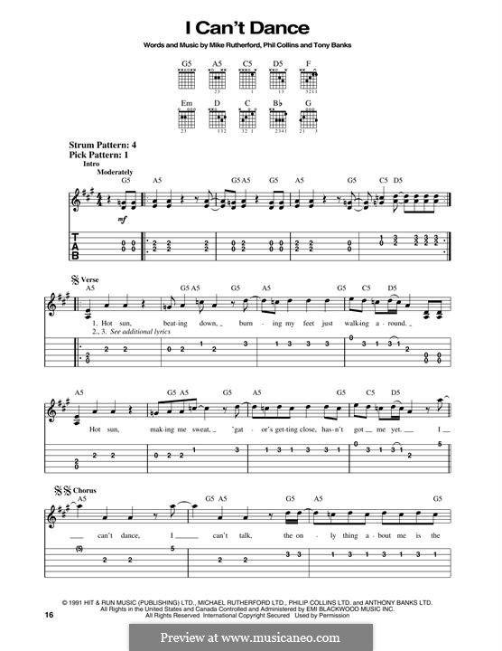 I Can't Dance (Genesis): For guitar with tab by Tony Banks, Mike Rutherford, Phil Collins