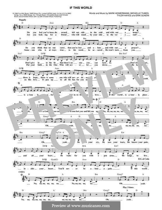If This World (Jaci Velasquez): For keyboard by Erik Sundin, Mark Heimermann, Michelle Tumes, Tyler Hayes