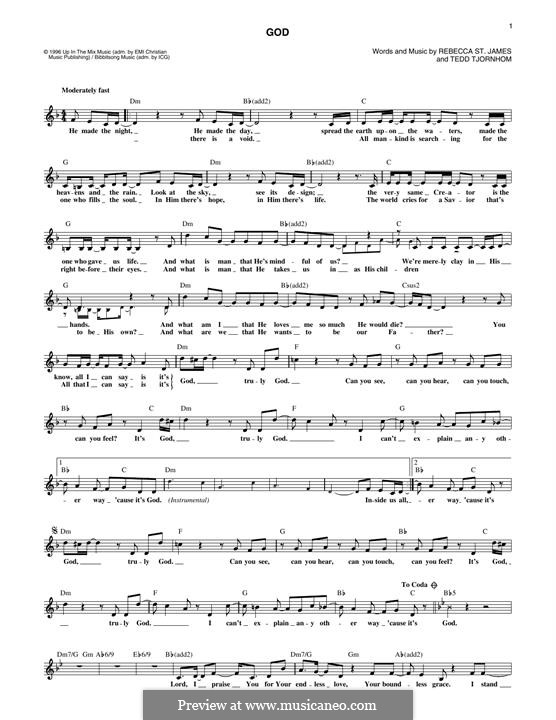 God: For keyboard by Rebecca St. James, Tedd Tjornhom