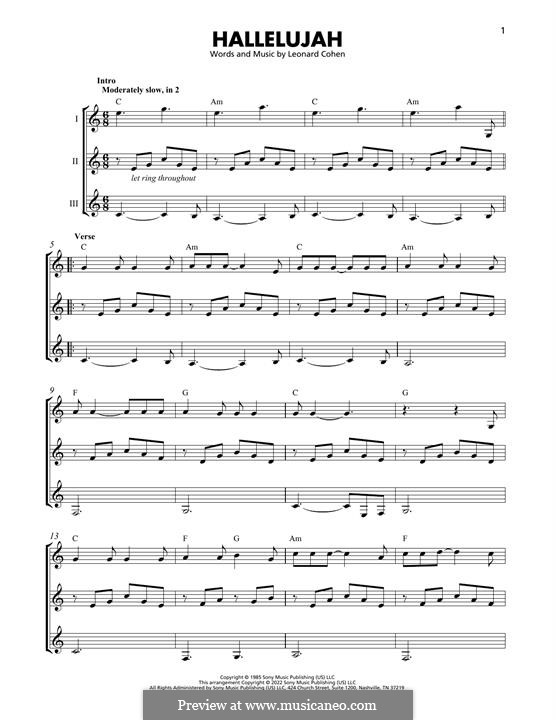 Guitar version: For a single performer by Leonard Cohen