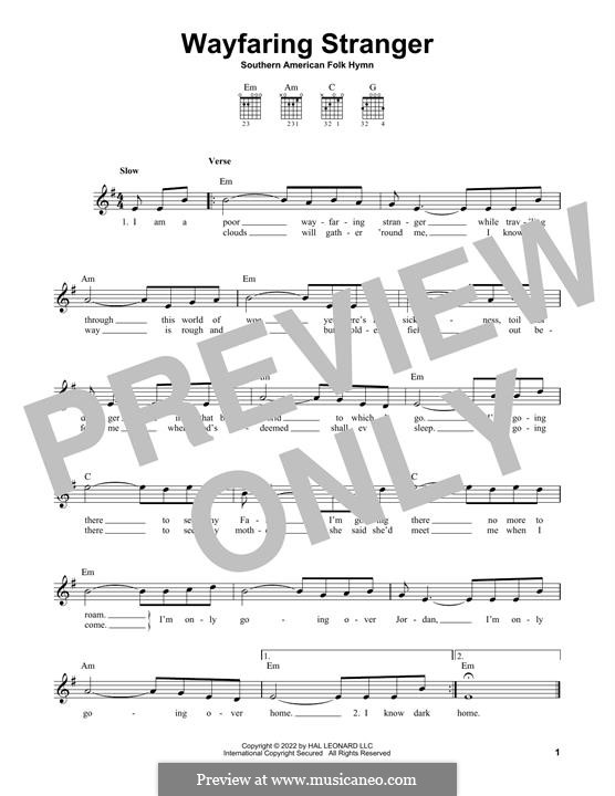 Wayfaring Stranger: For guitar by folklore