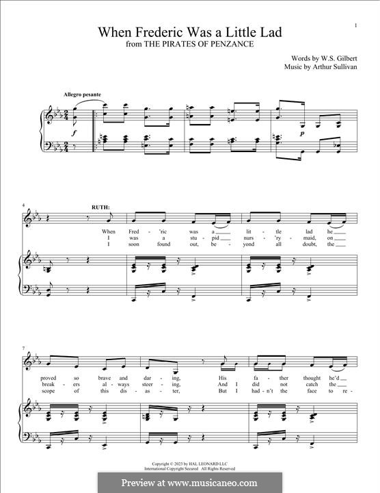 When Frederic Was A Little Lad: When Frederic Was A Little Lad by Arthur Seymour Sullivan