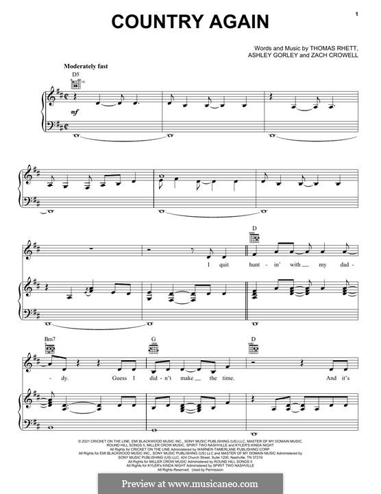 Country Again (Thomas Rhett) by Z. Crowell sheet music on MusicaNeo