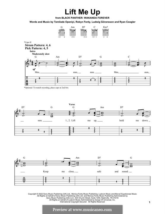 Lift Me Up (from Black Panther: Wakanda Forever) Rihanna: For guitar with tab by Ludwig Goransson