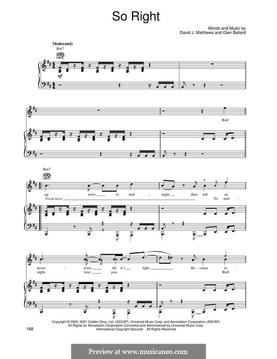 So Right: For voice and piano (or guitar) by David J. Matthews, Glen Ballard