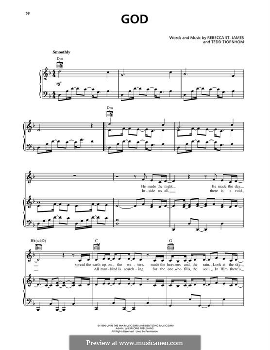 God: For voice and piano (or guitar) by Rebecca St. James, Tedd Tjornhom