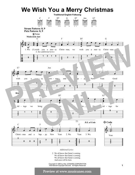 We Wish You a Merry Christmas (Printable Scores): For guitar with tab by folklore
